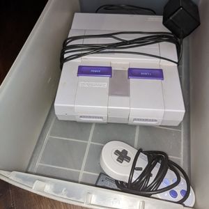 Super Nintendo classic console with games and controllers
